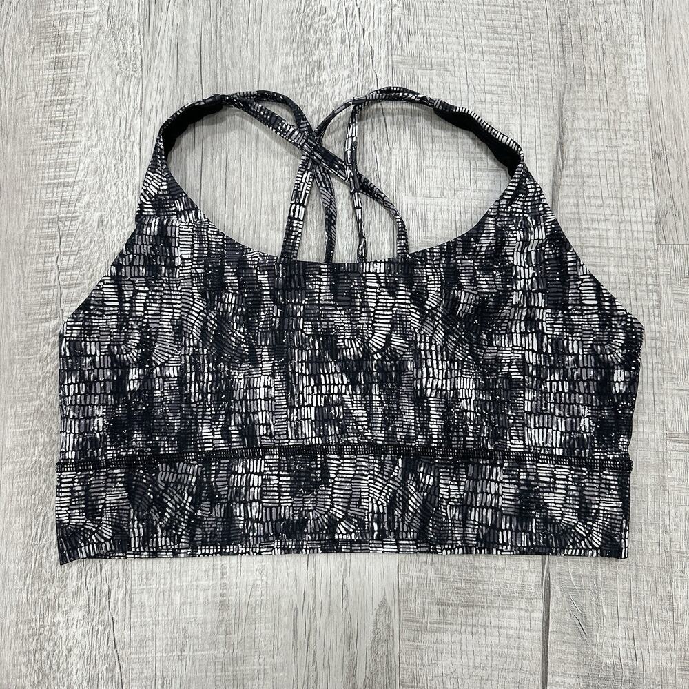 Lululemon Sports Bra Womens 10 White Black Energy Longline Bra Medium Support